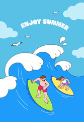 Surfing in the ocean during summer vacation