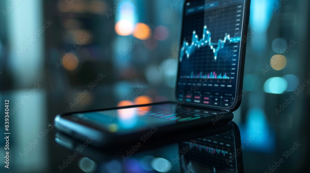 Aufkleber a smartphone displaying real-time stock market data and graphs, illustrating the importance of stayi
