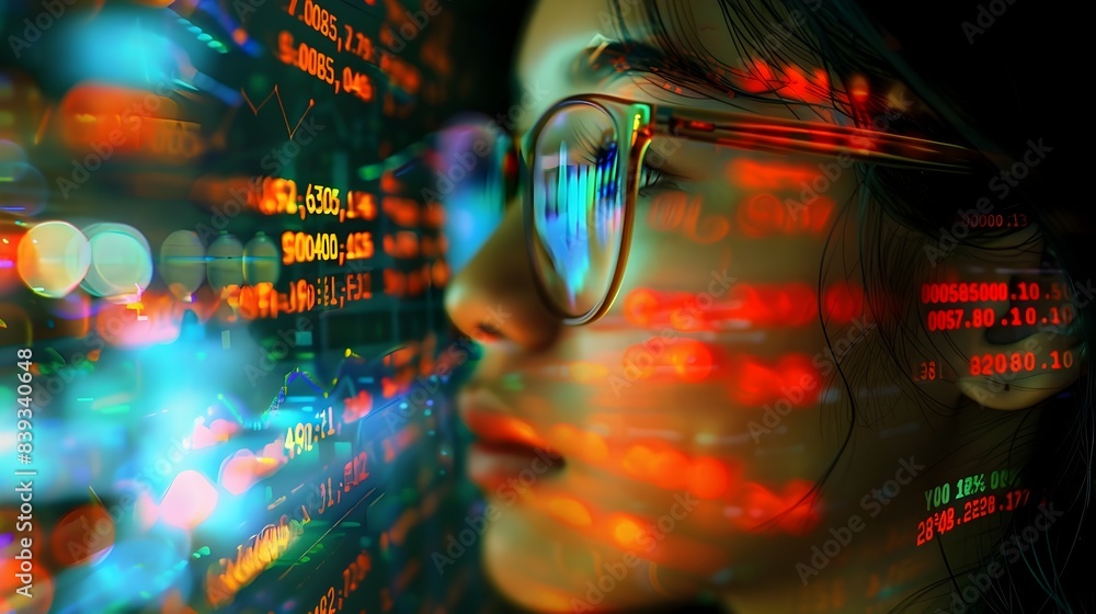Poster close up macro view of real time market data display on computer screen