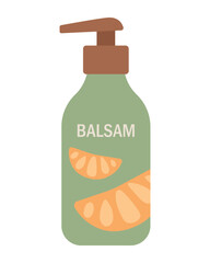 Hair balm with fruit acids. Tube with a dispenser and a print of tangerine slices. Isolated vector illustration in clip art style