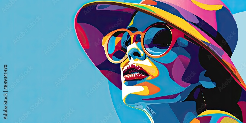 Sticker Colorful Pop Art Portrait of Stylish Woman