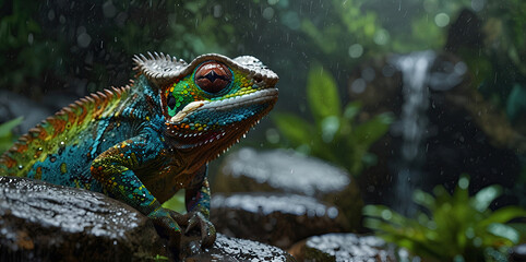 Obraz premium photo Exotic Reptile of chameleon with various colors of nature