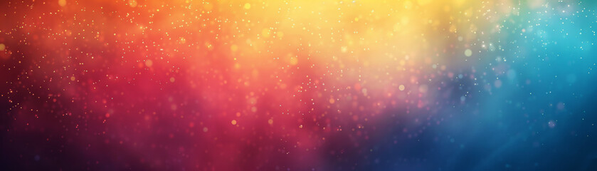 Fototapeta premium Vibrant gradient background with warm tones of red, orange, yellow, and cool blue, featuring sparkling bokeh lights, perfect for celebratory graphics.