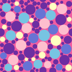 Ditsy balls round seamless pattern, purple, blue, pink