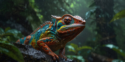 photo Exotic Reptile of chameleon with various colors of nature