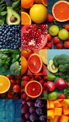 Bright Collage of Fresh Fruits and Vegetables Showcasing Vibrant Nutrition and Healthy Eating