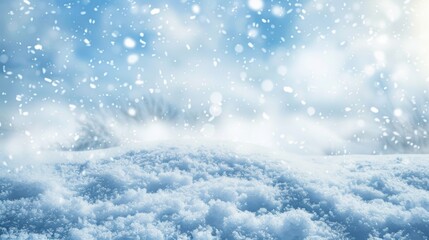 Naklejka premium A snowy winter background with delicate snowflakes falling softly against a pale blue sky, evoking cold and serene winter days