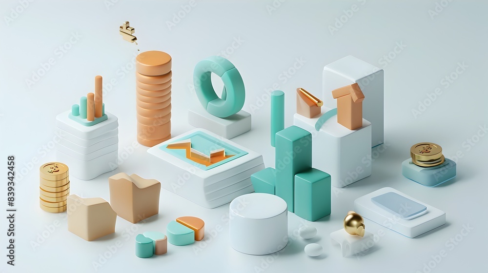 Poster minimal 3d rendered icons representing key components and factors influencing a index