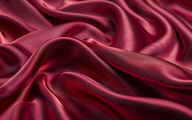Obraz premium Luxurious, deep red satin fabric with a silky texture draped in elegant folds, creating a rich, sophisticated and opulent look. Perfect for backgrounds and design.