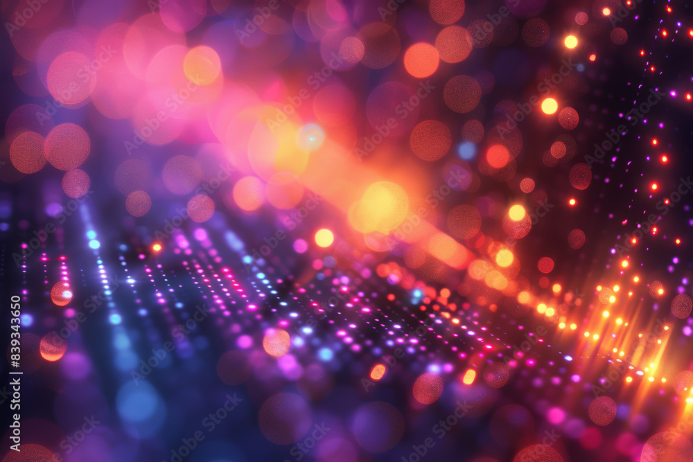 Poster vibrant abstract background with colorful bokeh lights and digital patterns, perfect for festive or 