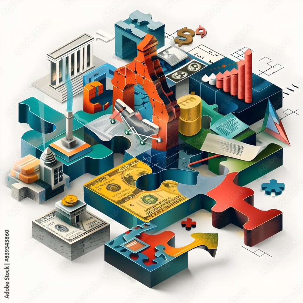 Poster conceptual of a index as puzzle with investment vehicles and asset classes