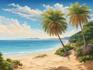 Fototapeta premium a landscape with the sea and sun and sandy beaches