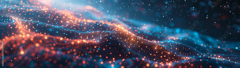 Poster abstract digital landscape with glowing dots and lines. futuristic technology or data visualization 