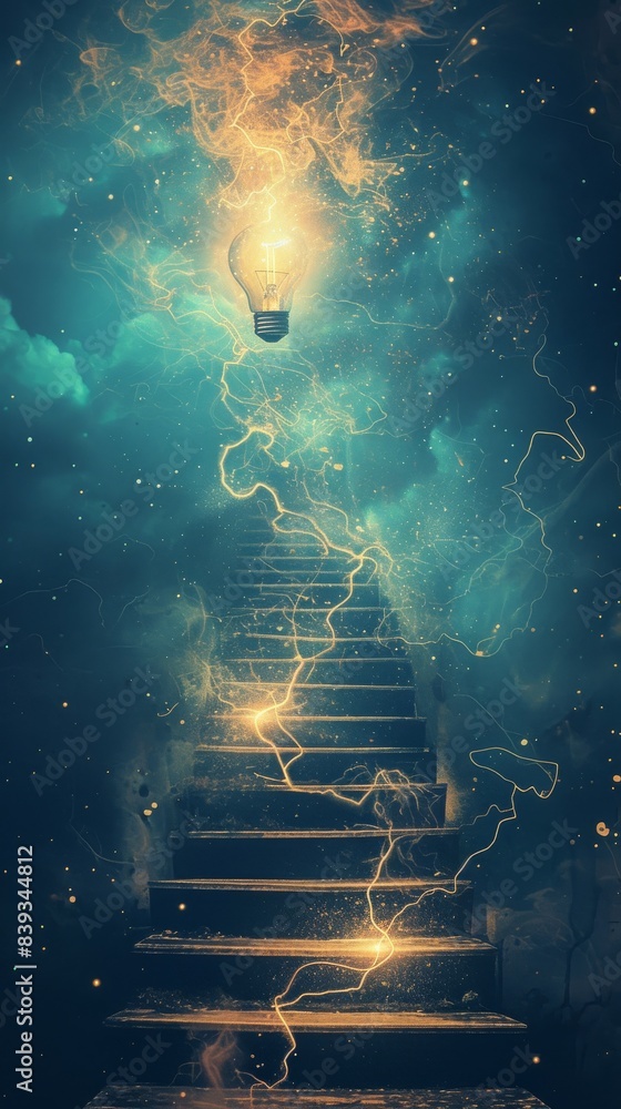 Poster an image of a staircase with symbols of education and achievement on the steps to highlight the asce