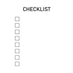 Checklist with black text and checkboxes on a white background. Vector flat illustration. To-do list. Template for entries. Form to fill.