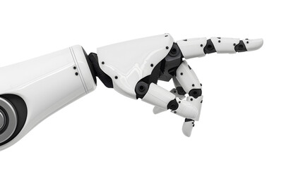 Robot hand pointing index finger, showing gesture, isolated on transparency background. technology of artificial intelligence , PNG cut out