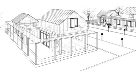 traditional residential house 3d illustration	
