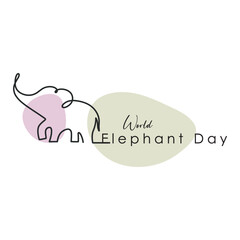 Elephant day single-line art poster. Modern minimal special animal elephnant day celebration outlines artwork.