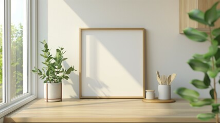 Frame mockup, cabinet sink home kitchen interior, close-up 3D render