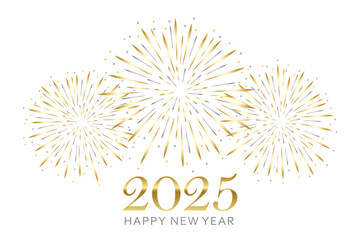 happy new year greeting card 2025 with gold and silver firework vector illustration EPS10