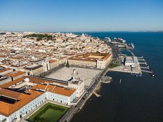 Obraz premium Lisbon, Portugal: Aerial view of the famous Praça do Comércio, the Commerce Place, in the heart of Lisbon old town and Portugal capital city along the Tagus river.