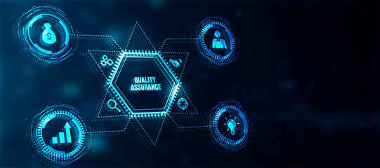Internet, business, Technology and network concept. Quality Assurance service guarantee standard. 3d illustration