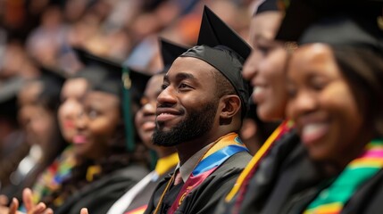 university graduation ceremony with diverse student crowd celebrating academic success