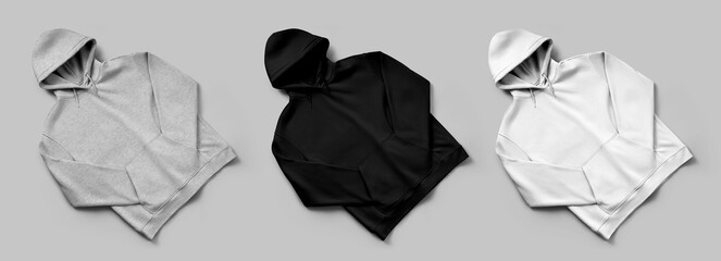 White, black, heather oversized hoodie template, object laid out, isolated on background, front...