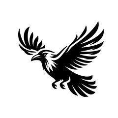 Obraz premium Vector logo of a flying raven. black and white illustration of a crow isolated on a white background. can be used as an emblem, logo, or tattoo.