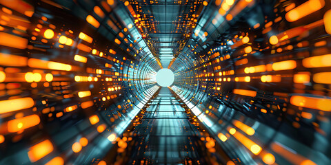 Obraz premium Fractal Fury: A kaleidoscopic explosion of patterns, reminiscent of fractal geometry, filling a futuristic room.