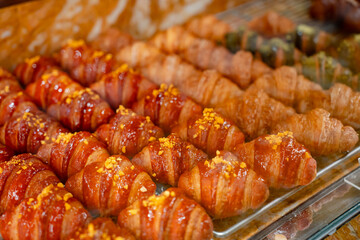 Various type of croisant display in cafe