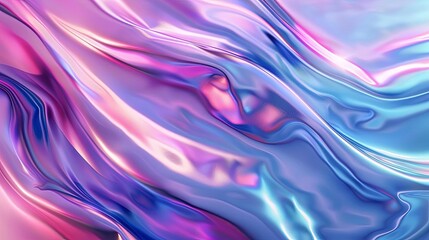 Fototapeta premium vibrant abstract fractal geometric wavy background in blue pink and purple with holographic rainbow technology backdrop dynamic 3d render chrome wave effect for space disco party
