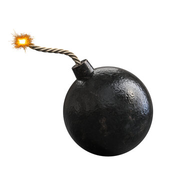 Classic cartoon bomb with lit fuse