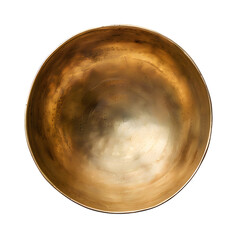 Golden brass bowl, top view, isolated on transparent background