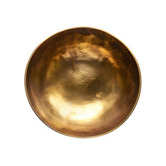 Golden brass bowl, top view, isolated on transparent background