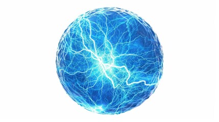 Fototapeta na wymiar vibrant blue electricity ball crackling with energy isolated on white 3d render
