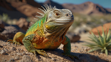 Obraz premium photo Exotic Reptile of iguana with various colors of nature