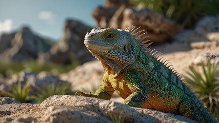photo Exotic Reptile of iguana with various colors of nature