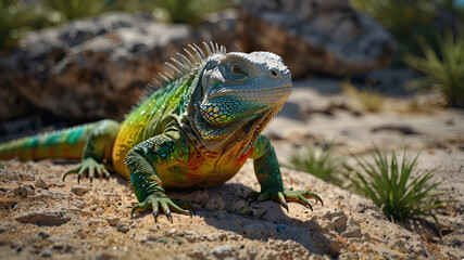Fototapeta premium photo Exotic Reptile of iguana with various colors of nature