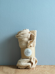  waffle towel with shower products