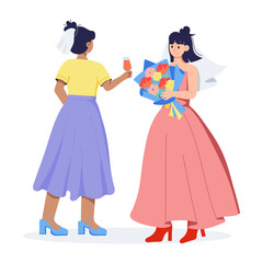 A flat style illustration of multicultural wedding 