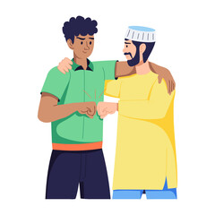 Multicultural men doing bro fist, flat style illustration 