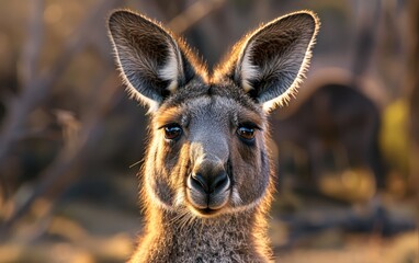 Fototapeta premium A close-up portrait of a grey kangaroo in the Australian outback