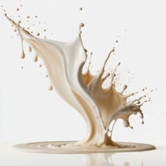 White milk or cream wave splash with splatters and drops isolated on white background