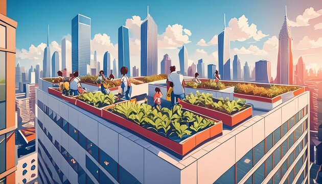 huerto urbano en el edificio de una ciudad 