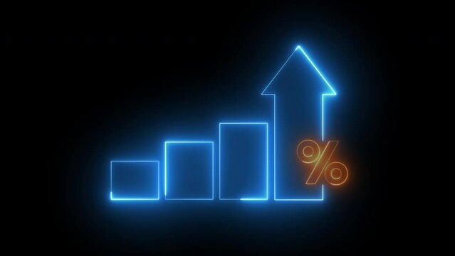 Profit high growth percent icon, stocks, financial, Interest rate and dividend concept. Glowing neon line animated graph and chart with percentage icon solated on transparent background.