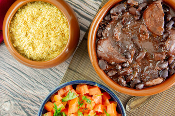 Brazilian Feijoada Food black bean stew with bacon and pork sausage ceramic bowl