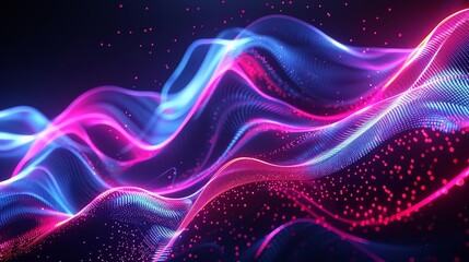 Fototapeta premium vibrant neon wave on deep black background futuristic glowing abstract design