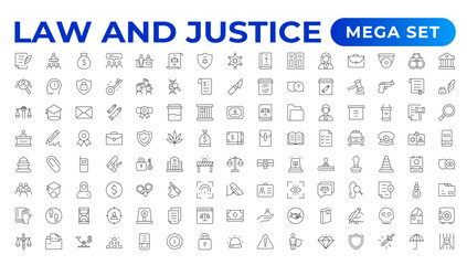Law and Judgement line icons Illustration. Justice, Court of law and Government outline icon set.