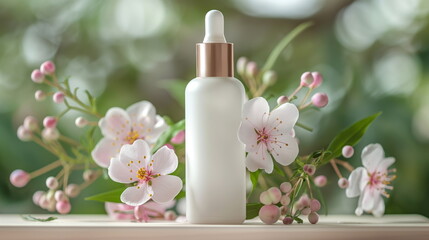 Mockup beauty cosmetic product bottle, calming spring background